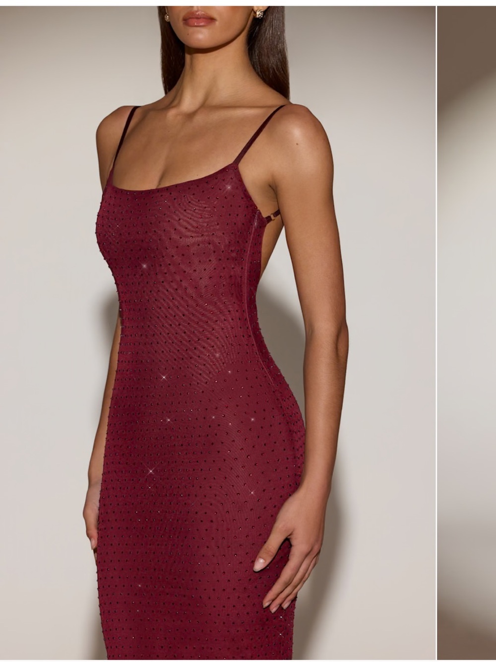 Oh Polly Sequin-Embellished Slip Maxi Dress — Burgundy - Picture 3 of 6